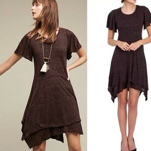 Anthropologie “Melanie" Soft Handkerchief Casual Dress XS Heathered Brown